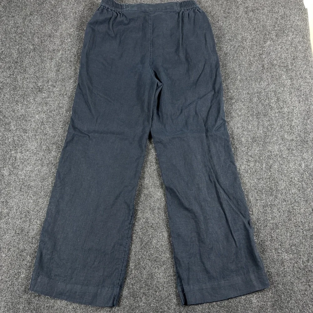 COS Wide Leg Linen Pants Elastic Waist Minimalist Trousers Size‎ 8 Navy Blue